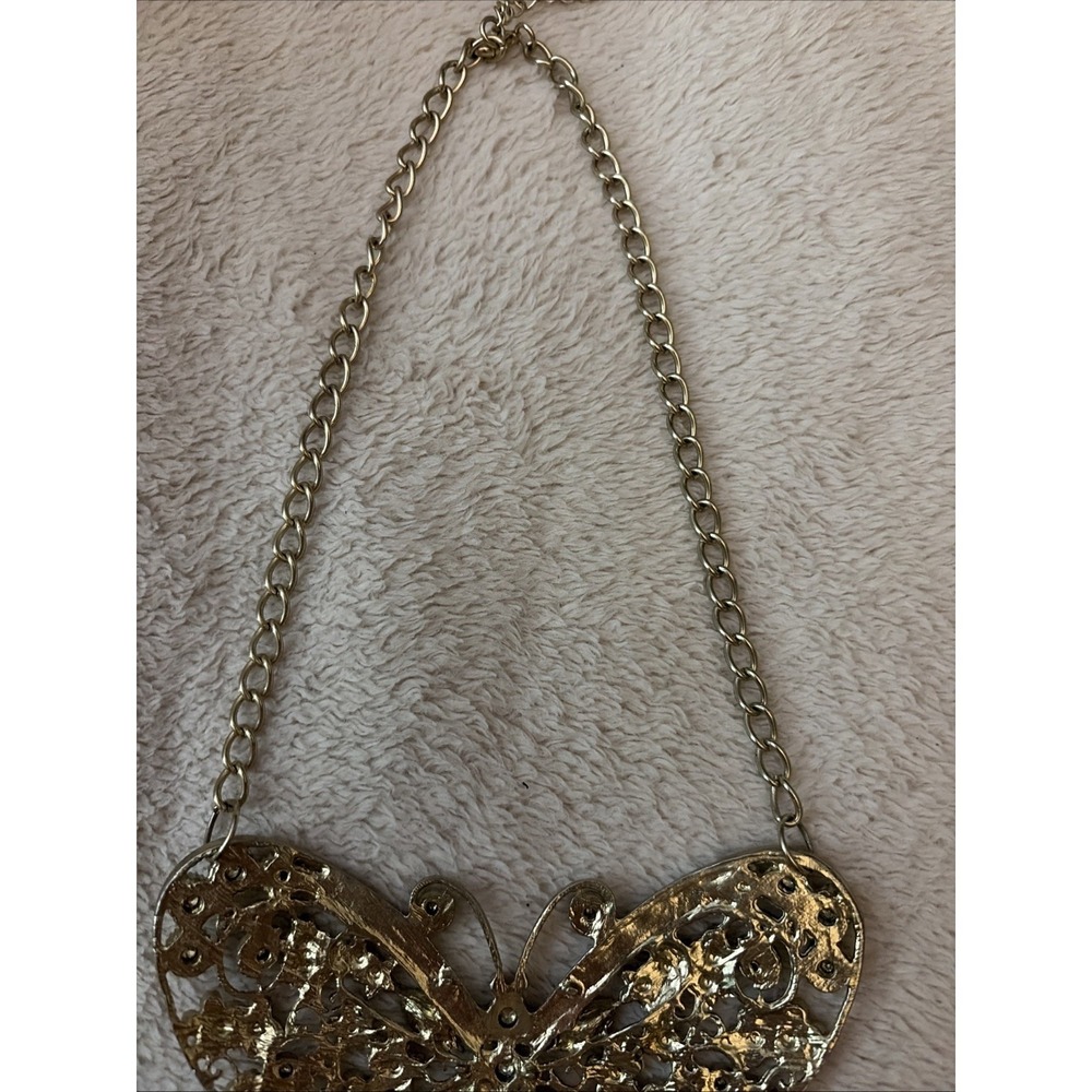 Pink Rhinestone Butterfly Statement Necklace Boho - Picture 5 of 7